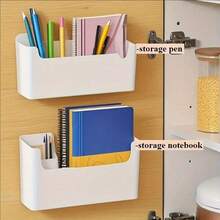 1pc Wall Mounted Storage Cabinet With Door, Includes Hooks For Cling Film And Storage Bags, Suitable For Office And Kitchen, Easy Installation No Drilling Required - Multifunctional Bathroom Essentials, Cosmetics Shelf - Classic Model With Window, Baskets, Boxes And Containers, 1-4pcs Storage Boxes - White - View 2
