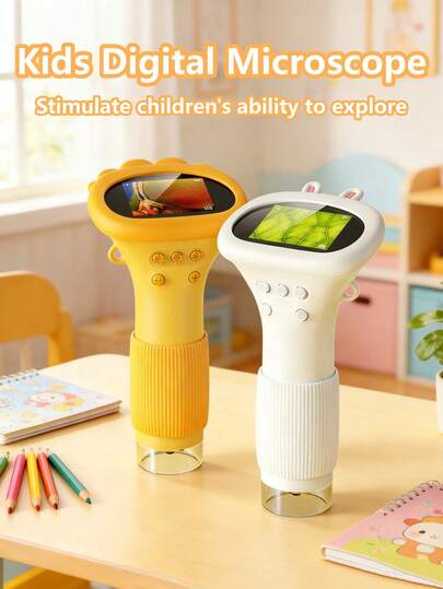 1 Pc Kids Digital Microscope, Mini Pocket Portable Handheld Miniscope For Children'S And Adults, With 1000X 2'' HD Color Screen - 3-Level Adjustable LED Light For All Lighting Conditions