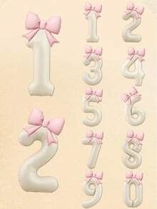 2pcs Pink Bow Decor Balloon Set, 40" Cream 0-9 Number Foil Balloons, Pink Bow Shaped Foil Balloons For Birthday Party Decorations - Multicolor - View 5