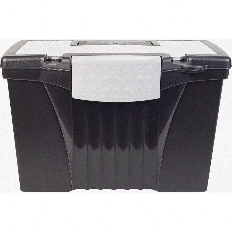 Storex - Caja de archivo legal con tapa organizadora caja de almacenamiento de archivos de oficina de plástico para carpetas colgantes de letras y legales obsidiana 1 unidad 61510A01C - NegroGris - Ver 1