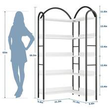 Estantería de Esquina Arqueada de 5 Niveles, Estante Industrial en Forma de L con Marco Metálico, Mueble Multiusos para Sala y Dormitorio - Blanco - Ver 2