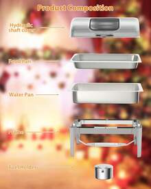 9QT Roll Top Chafing Plate Buffet Set, Rectangular Acero Inoxidable Catering Calentadores de Alimentos con Ventana de Vidrio para Boda, Fiestas, Banquete, Eventos, Tamaño completo, Plata - Plateado - Ver 8