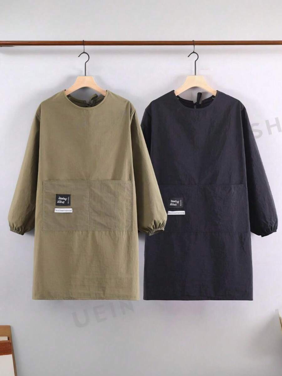 1件大口袋长袖围裙，时尚新款防水防污围裙，适用于家庭、餐饮和工作场合。 - 彩色 - 查看 1