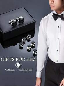 Cufflinks, Groom Wedding Gift, High-Quality Tuxedo Stud Cufflinks, New Men's Cufflinks, Round Oil Drop Shell Cufflinks Set, In Stock Cufflinks, Men's French Cuff Business Buttons, Tuxedo Stud - Buttons and Cufflinks - View 13