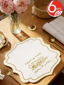 1/6 tấm lót bàn thêu vải màu trắng, chất liệu polyester với họa tiết hoa thêu tay màu vàng, kiểu dáng Trung Đông, có thể giặt, dễ lau chùi, chống trơn trượt, chịu nhiệt, thích hợp trang trí phòng, bàn ăn, nhà cửa, tiệc tùng, phù hợp cho các dịp lễ, tiệc tùng, họp mặt, sinh nhật, đám cưới, quà tặng, bữa tối, ngoài trời, dã ngoại. - Nhiều màu - Xem 8