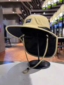 1顶春夏简约实用风防晒防紫外线渔夫帽，复古户外钓鱼徒步抽绳遮阳帽 - 山峰披肩帽 - 查看 2