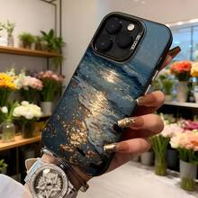 Funda de telefono con diseño de mar y reflejos dorados color azul oscuro con texto CASENO para uso diario en ambiente elegante y floral,Aplicable a los teléfonos de la serie Apple y Galaxy - Negro - Ver 6