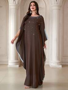 Women's Round Neck, Color-Block Soft & Comfortable Arabic Long Abaya, Suitable For Festivals, Daily Wear And Multiple Occasions - Coffee Brown - View 7