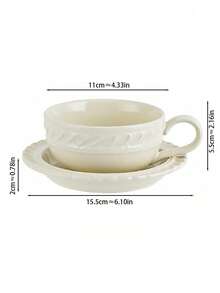1 pieza Juego de taza y platillo de café con encaje floral de color crema vintage, taza de cerámica elegante, taza de desayuno para pareja creativa, taza para leche, taza para arte de café con leche, plato para postre, adecuado para restaurante, sala de estar, cafetería, tienda de postres - Multicolor - Ver 2