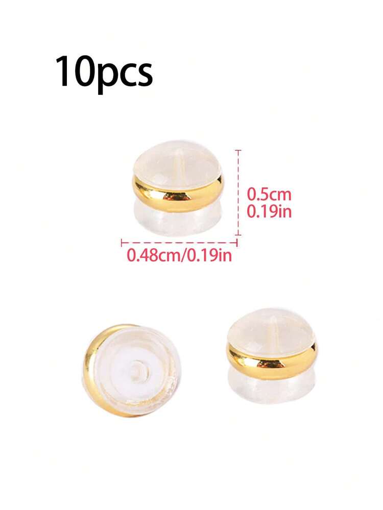 10 Chiếc Bông Tai Tròn Lưng Nút Chặn Cho Tự Làm Trang Sức Làm Nút Tai Silicone Chống Trơn Trượt Chống Mất - Vàng - Xem 6