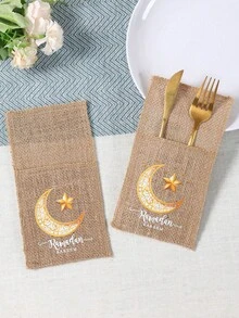5个装开斋节亚麻餐具收纳袋，餐具袋，开斋节快乐，月亮和星星图案餐具袋，开斋节派对餐桌装饰，开斋节快乐，开斋节装饰，开斋节餐厅装饰，开斋节小物件收纳袋，开斋节餐厅装饰，开斋节厨房用品，开斋节房间装饰，开斋节家居装饰，开斋节礼物，派对礼品 - 彩色 - 查看 7