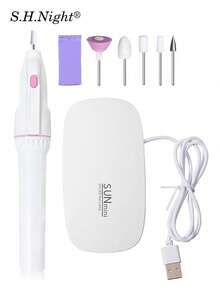 8件套美甲护理套装 - 便携式粉色迷你老鼠美甲灯，UV/LED美甲灯（带Micro USB线），7件套专业抛光机，高品质家用美甲美足电动磨甲器套装，指甲及足部护理打磨设备，专业强力指甲抛光工具，便携式LED美甲灯 - 快速干燥美甲护理工具，适用于专业凝胶指甲油
