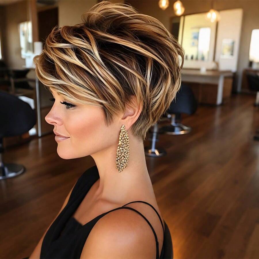 精灵挑染 4/27# 女士真人发假发 - 浅棕色至深棕色，6 英寸短款巴西发，无胶玫瑰网帽，150% 密度，完美适用于派对、新年造型、韩流、K-Pop 酷炫风格，百搭风格（休闲、优雅、学院风、商务、端庄、浪漫、魅力、复古、街头、运动、可爱、皇家风、简约、度假、日常、假日），适合音乐节、母亲节、情人节、角色扮演、派对、婚礼、节日等场合。