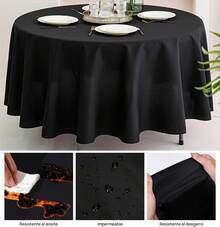 10pcs Manteles Desechables para Mesa Redondos,84 Pulgadas,Mantel para Mesa de Banquetes, Eventos y hogar,Tablón,Mantel de PEVA, Impermeable, Resistente al Desgaste (Negro, 213cm Redondo) - Halloween 2 - Ver 7