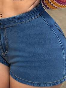 Women's Bestseller Stretchy High Waist Butt Lifting Classic Denim Shorts For Women - Sexy Curvy Fit | Elastic Fabric | Perfect For Summer Outings/Date/Party Outfits - Rửa trung bình - Xem 4