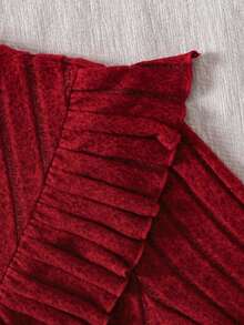 女士/女孩优雅简约针织高领长袖连衣裙，休闲百搭，秋冬季 - 紅色 - 查看 5