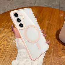 強磁超薄防震手機殼，適用於 Galaxy A56 A36 A26 A16 A06 S26 S25 FE A57 A37 A17 A07，相容 S26 Ultra S25 Ultra S24 Ultra S23 Ultra，半透明硬殼背板 - 粉色 - 查看 3