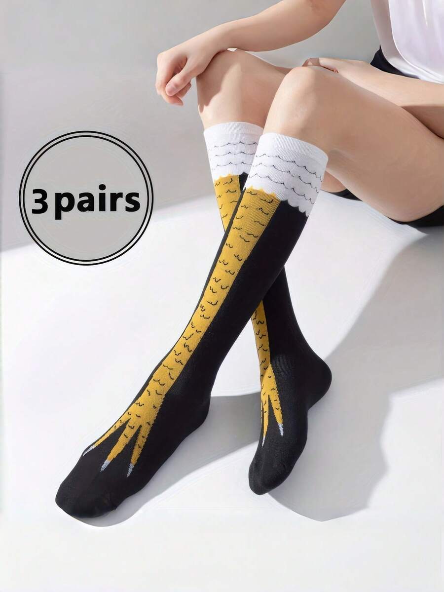 [3 Pairs]Cozy Fun Long Chicken Socks - Wacky & Warm Novelty Animal Claw Toe Socks For Adults, Perfect For Valentine's Day Gifts, Funky Costume Party & Lazy Days