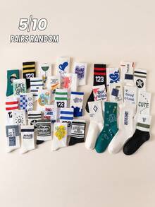 5/10 Pairs Unisex Heart & Stripe Pattern Socks, Suitable For Casual Gatherings, Dates, Festivals, Parties, Paired With Leggings And Sneakers, Spring/Autumn - Multicolor - View 4