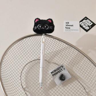morn shine Cute Plush Rocking Pen, Black Cat Design, 0.5mm Smooth & Quick-Drying Water-Based Ink Pen