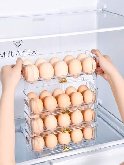 1pc Kitchen Refrigerator Egg Storage Rack, Stackable Design To Save Fridge & Kitchen Space, Made Of Transparent PET Material, Suitable For Daily Use