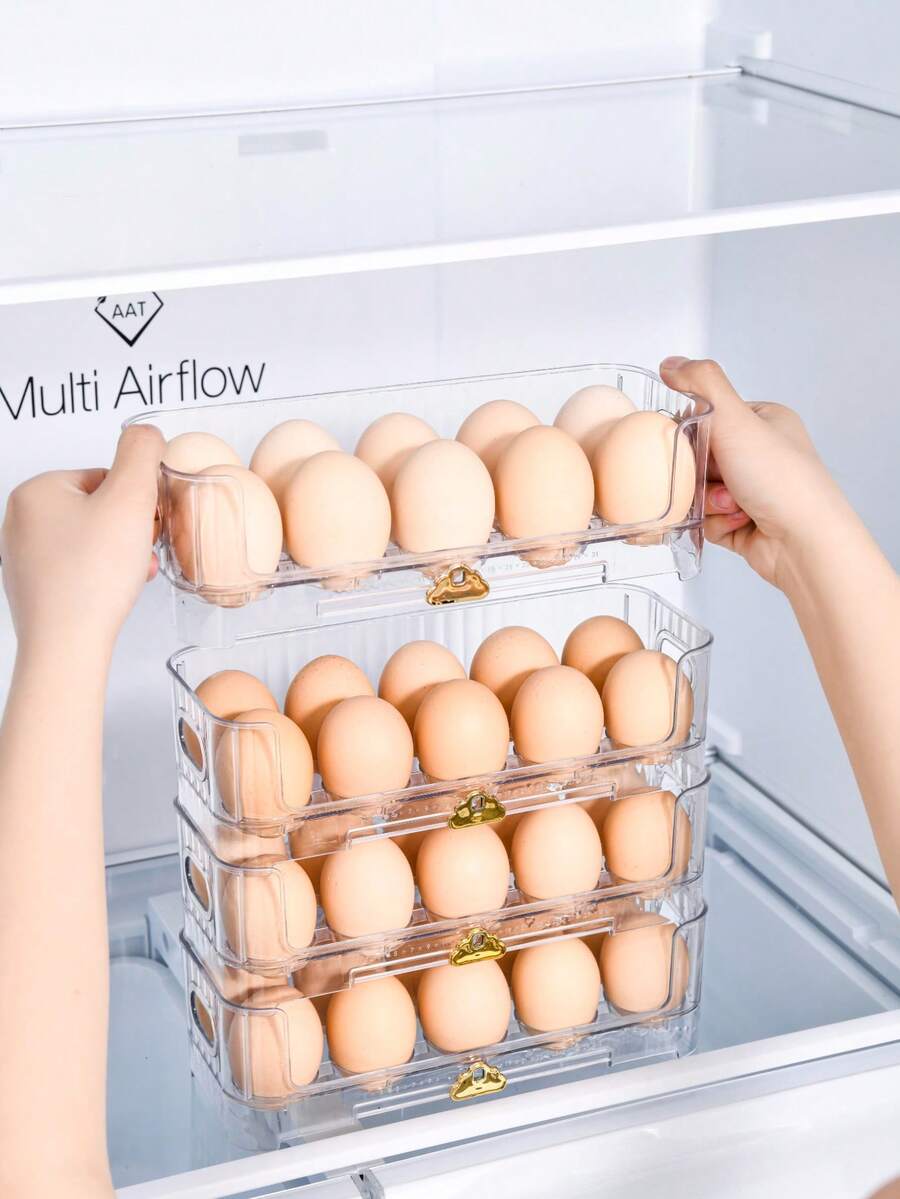 1pc Kitchen Refrigerator Egg Storage Rack, Stackable Design To Save Fridge & Kitchen Space, Made Of Transparent PET Material, Suitable For Daily Use - Clear - View 1