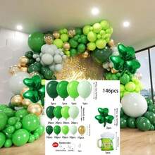 146pcs St. Patrick's Day Balloon Arch Kit - Mixed Color Latex And Foil Oval Balloons With Clover Pattern - Indoor Outdoor Party Decor - Multicolor - View 10