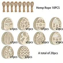 10pcs Wooden Easter Eggs | Blank Craft Eggs With Jute Ropes For Art Creation, Classic Easter Decor And Hanging Ornaments - Multicolor - View 7
