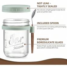 Paquete de 6 recipientes de avena durante la noche con tapas y cucharas tarros de avena de vidrio de 16 onzas tarros herméticos de gran capacidad para leche cereales frutas verde - Verde - Ver 3