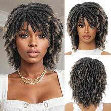 Wig For  And Men Short Afro Twist Faux Locs Braided Wigs Glueless Synthetic Afro Curly Wigs Ombre Blonde, 12 Inch - Ombre tóc vàng - Xem 1
