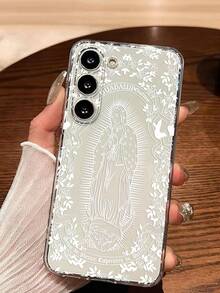 1pc Lace Trim Virgin Mary Soft Phone Case, Compatible With Huawei Honor, Compatible With Redmi, Compatible With Galaxy A04e/12/A13/A14/A34/A50/A52/A53/A54/S21/S22/S23/S24/S25/S25Ultra/S25FE/S26/S26 PLUS/S26 ULTRA/S26 EDGE, 6A/7A/8A, 12T/13T/15T/15T Pro,International Version, Not The Domestic Version - Clear - View 1
