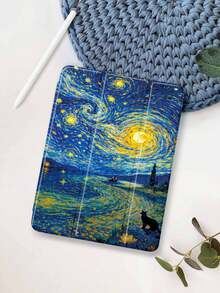 1个星空印象插画图案平板电脑保护套，兼容iPad 10.2英寸（2021/2020款）、iPad第10/9/8代、iPad（A16）11英寸（第11代，2025款）、三星Galaxy Tab A8 10.5英寸（2022款），带笔槽，支持自动睡眠/唤醒功能。 - 彩色 - 查看 2