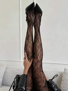 半双全新复古性感丝袜，花卉蕾丝镂空白色连裤袜，黑色透明蕾丝紧身裤，适合春夏搭配连衣裙，圣诞礼物佳选 - 白色 - 查看 8