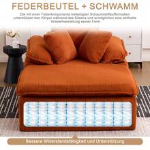 A 46cm High Reclining Sofa With A Clean, Frameless Design, Ideal For Reading. Featuring Wide Armrests, It Comes Fully Assembled. - Orange + Corduroy - View 10