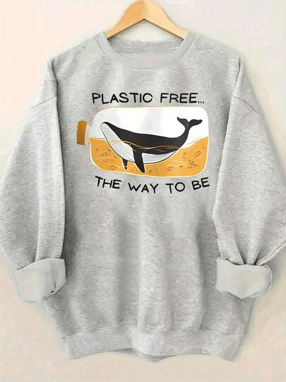 Sudadera con capucha casual para mujeres, moda al aire libre, regalos de vacaciones, 1 pieza Sudadera de cuello redondo forrada de felpa estilo Y2K para mujeres, estampado gráfico de ballena sin plástico, ajuste casual, lavable a máquina, múltiples colores para otoño e invierno, comodidad diaria, ropa de calle juguetona, puños acanalados, moda de invierno, moda retro, material transpirable, estilo unisex, para adultos