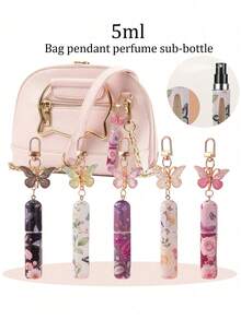 1pc Butterfly Design 5ml Perfume Refill Bottle Keychain For Women Travel Portable Cosmetic Spray Container With Bottom Filling System Girls Gift Idea - 彩色 - 查看 3