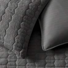 Comforter Set 3 Piece, Plush Fluffy Bedding, Geometric Pattern, Lightweight Bedspread Blanket All Season, Faux Comforter - Grey - View 9