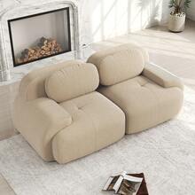 Two-Seater Sofa, 208 Cm Wide, In Corduroy, Modular With Curved Armrests And Non-Slip Base, Highly Elastic Upholstery For Living Room, Bedroom And Home Cinema, Beige - Màu be - Xem 11