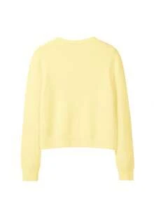 FOR BEAUTY 女士圆领扭花贝壳针织开衫，休闲纯黄色毛衣外套，春季上衣 - 鮮黃 - 查看 7