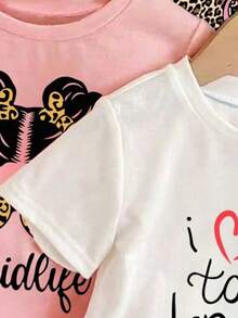 3pcs Toddler Girls' Cartoon Print Short Sleeve Set - Multicolor - View 5