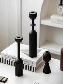 3/1 Set Black Candle Holders, 1 Set Vintage Candle Holders, 1 Set French Vintage Aromatherapy Tall Candle Holders, High-End Home Black Candle Holders, Wall Niche Candle Holders, Suitable For Party And Wedding Table Decor, Holiday Decor, Autumn, Holiday, Winter, Room Decor, Home Decor, Birthday, Graduation Ceremony And Other Occasions - Black - View 3