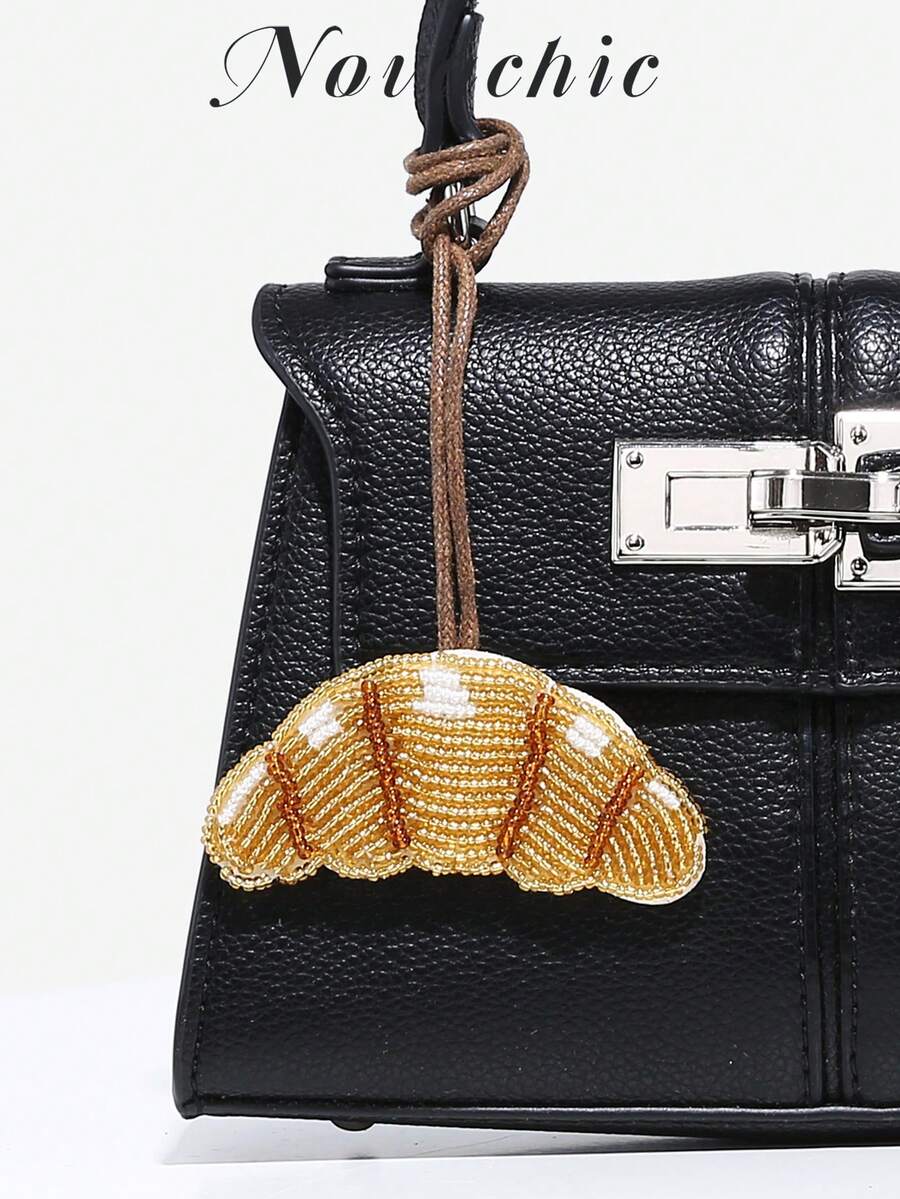 1pc Novachic Vacation Style Bread Croissant Sea Turtle Animal Beaded Pendant Charm Suitable For Summer Vacation Beach (Pendant Only No Bag) Keychain Bag Charm Purse Charm Keyring - Mocha Brown - View 1