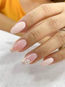 10 miếng dán móng tay thủ công, dành cho móng ngắn, móng giả, kiểu móng Pháp, móng hình hạnh nhân, móng tím, móng hồng, móng trắng, móng mắt mèo, móng dễ thương, móng năm mới, phong cách dễ thương và thanh lịch, hoa năm cánh 3D trong suốt thủ công và hoa nhỏ nhuộm trắng. - Màu Hồng baby - Xem 1