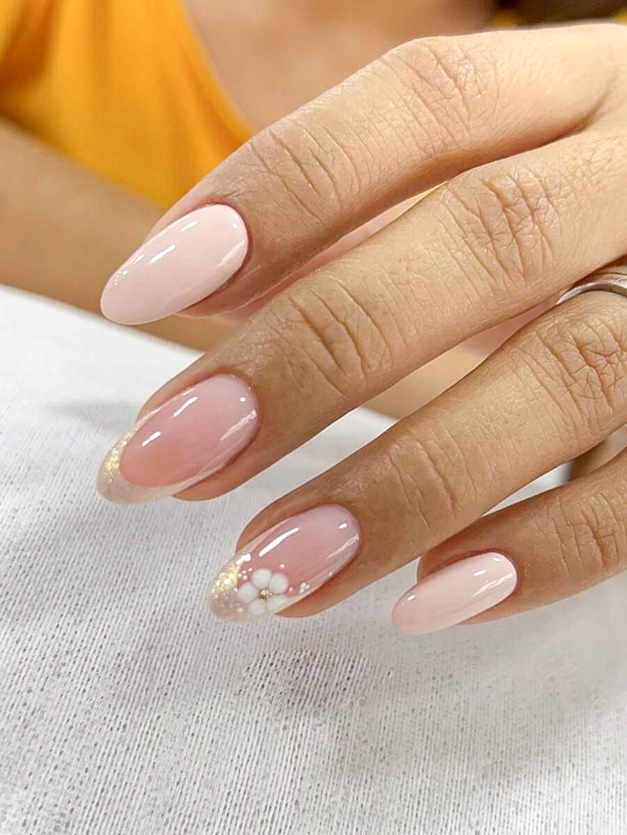 10 miếng dán móng tay thủ công, dành cho móng ngắn, móng giả, kiểu móng Pháp, móng hình hạnh nhân, móng tím, móng hồng, móng trắng, móng mắt mèo, móng dễ thương, móng năm mới, phong cách dễ thương và thanh lịch, hoa năm cánh 3D trong suốt thủ công và hoa nhỏ nhuộm trắng. - Màu Hồng baby - Xem 1