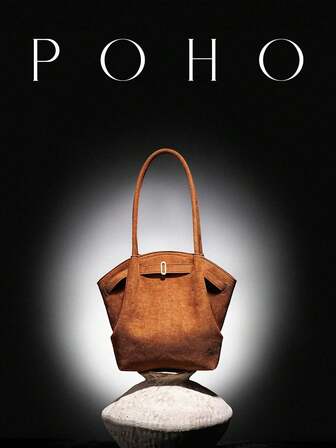 POHO Brand Luxury Suede Large Square Shoulder Bag - Dark Brown
