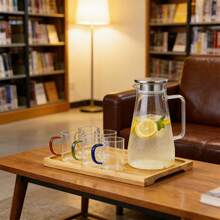 1pc Large Glass Pitcher With Stainless Steel Lid, High Capacity Household Living Room Juice/Iced Tea Carafe, Heat-Resistant Glass Pitcher With Handle - Multicolor - View 1