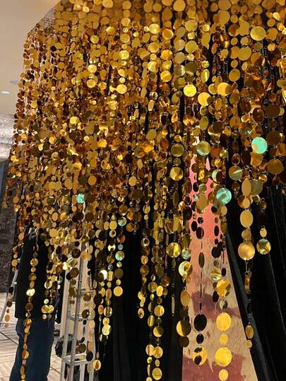 10pcs - 100cm Gold Glitter PVC Sequin Decor, Suitable For Wedding, Birthday Party, Indoor/Outdoor Party Decor, Home Decor, Wedding Arch Backdrop, Room Divider Curtain, Holiday Party & Celebration, Valentine's Day Decor, Made Of Shiny PVC Beads
