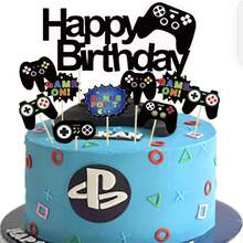 跨境热销游戏主题手柄游戏机纸杯蛋糕装饰，男孩生日蛋糕装饰，电子游戏手柄生日快乐蛋糕装饰，黑色游戏手柄蛋糕装饰，适合游戏主题派对和生日蛋糕装饰 - 彩色 - 查看 7