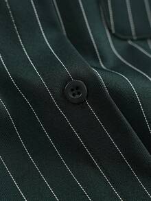 Camisa de mujer de manga larga a rayas, de solapa y abotonada, de uso versátil y casual para primavera - Verde militar - Ver 7