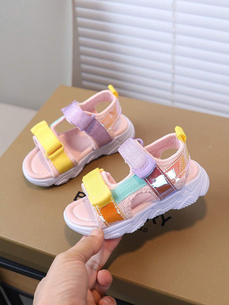 1 Pair Girls' Summer New Beach Sandals, Casual Everyday Wear Soft Bottom Flat Fashion Sandals For Toddlers & Little Kids - Pink - View 1